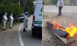 Kütahya'da koronavirüsten ölen kişinin tabutu yakıldı