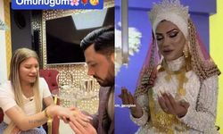 Mükremin Gezgin bu kez de tesettür gelinlikle dua ederken poz verdi