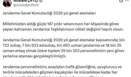 Jandarma Genel Komutanlığı'nda 29 bin 353 personel, yeni görev yerlerine atandı