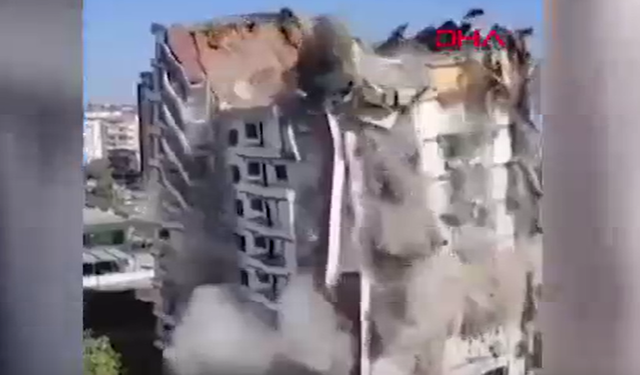 11 katlı ağır hasarlı bina yıkım sırasında çöktü