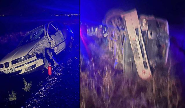 Facianın eşiğinden dönüldü! İşçi servisi ile otomobil çarpıştı! 18 yaralı