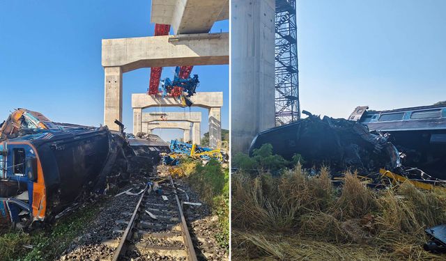 Tayland'da üzerine inşaat vinci düşen tren devrildi! 27 ölü, 80 yaralı