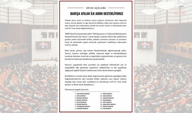 "Çerçeve Yasa"ya 16 barodan destek: Barışa atılan ilk adımı destekliyoruz