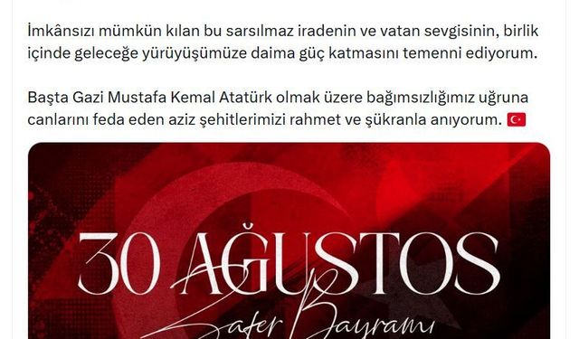Emine Erdoğan'dan 30 Ağustos mesajı