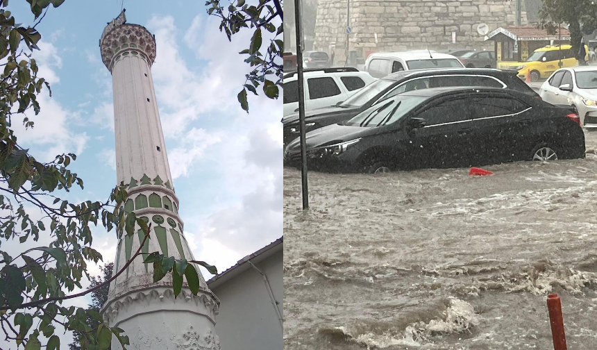 Çanakkale'yi sağanak vurdu! Yıldırım minareyi yıktı