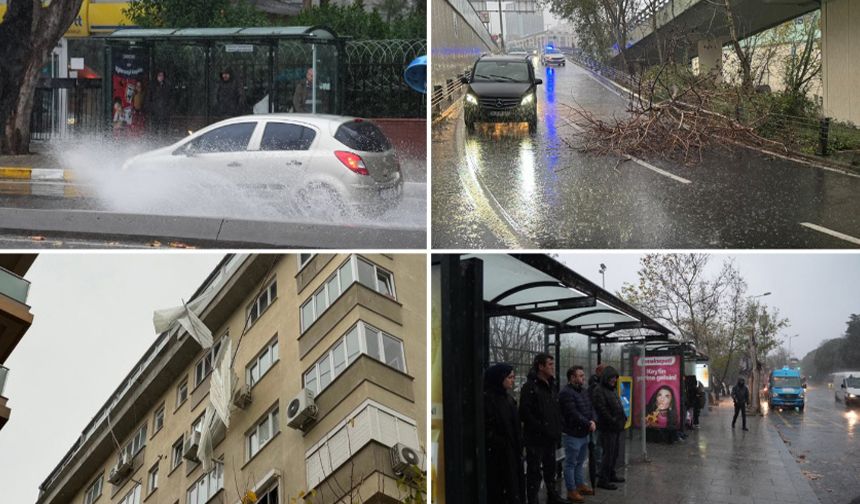 İstanbul'da sağanak ve lodos! Ulaşım aksadı, ağaç yola devrildi, binalardan parçalar koptu