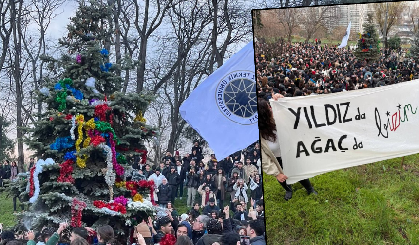 Yıldız Teknik Üniversitesi'nde yılbaşı ağacı gericilere rağmen süslendi