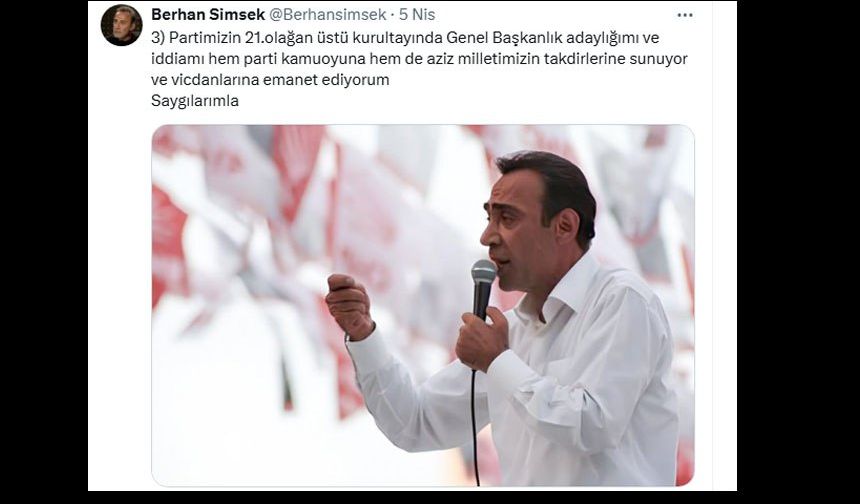 Berhan Şimşek, Kurultay'da CHP Genel Başkanlığına aday olacağını açıkladı ama olamadı.