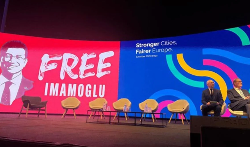 Portekiz'deki Eurocities  zirvesine İmamoğlu pankartı damga vurdu!