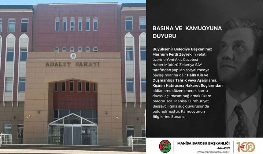 Manisa Barosu’ndan Yeni Akit Haber Müdürü hakkında suç duyurusu