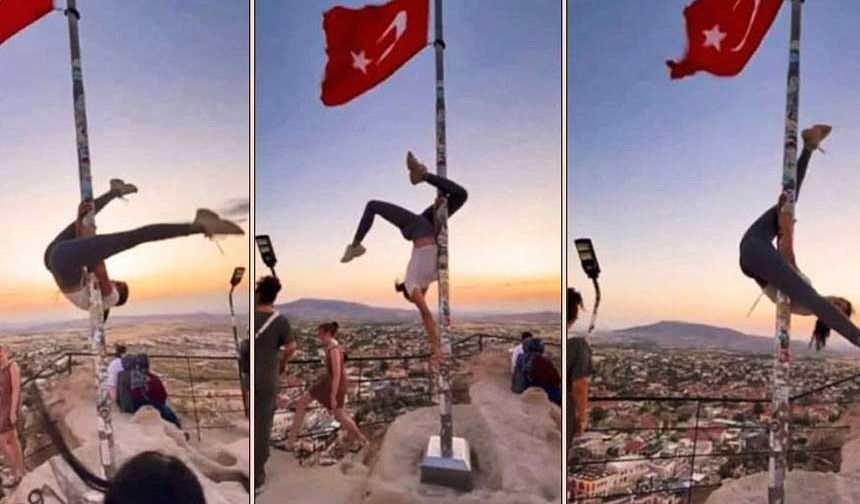 Türk bayrağında direk dansı yapan turiste soruşturma açıldı