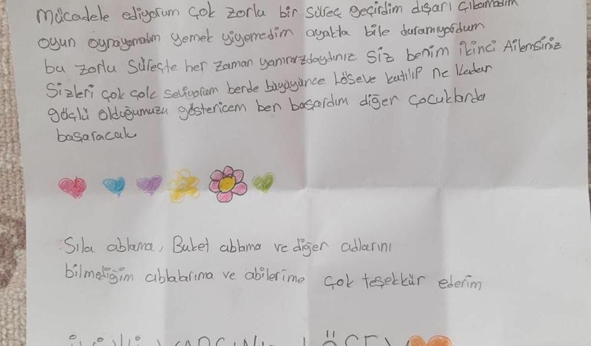 Kanseri yenen Zeynep'ten hastalara 'umut' mektubu
