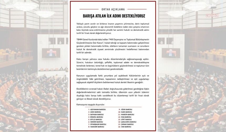 "Çerçeve Yasa"ya 16 barodan destek: Barışa atılan ilk adımı destekliyoruz