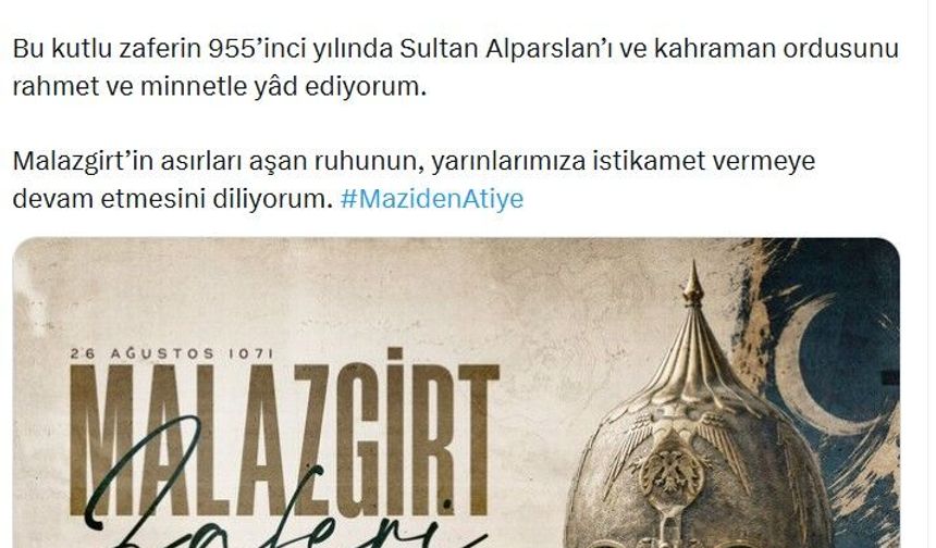 Emine Erdoğan'dan 'Malazgirt Zaferi' paylaşımı
