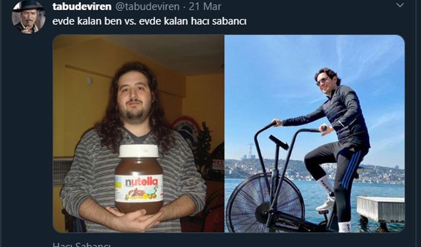 Evlerinde yer alan açık alanda spor yaptığını dile getiren Hacı Sabancı ise o takipçisine verdiği "Sakin ol şampiyon, evdeyim" yanıtıyla gündeme geldi.