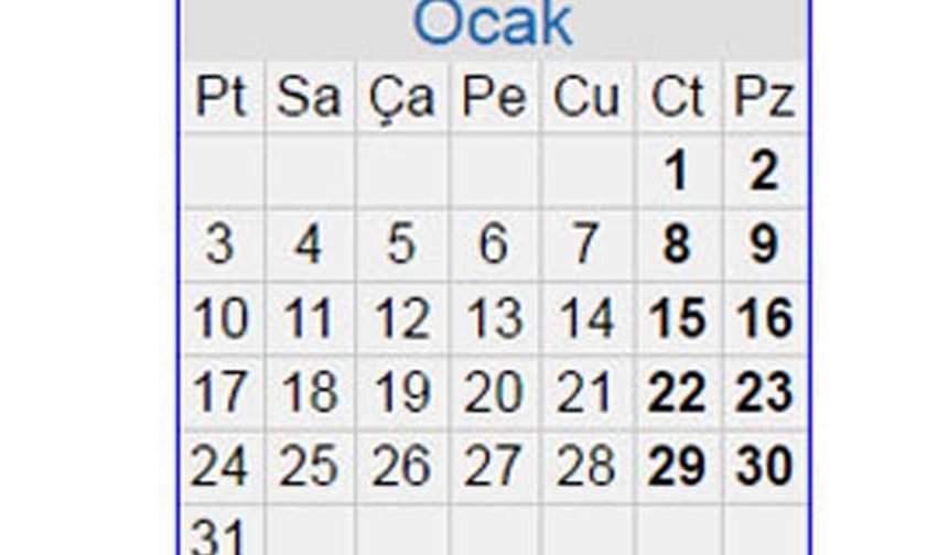 1 Ocak Yılbaşı tatili Cumartesi gününe denk geldi.