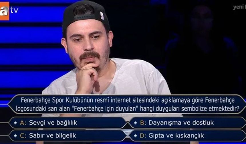 Ekranların sevilen yarışması 'Kim Milyoner Olmak İster'de 34 yaşındaki Yasin Pehlivan'a sorulan 'Fenerbahçe' sorusu sosyal medyada gündem oldu.