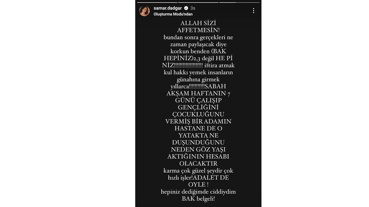 Sanatçının eşi Şamar Dagdar'ın, Instagram hesabından yaptığı paylaşım şu şekilde: