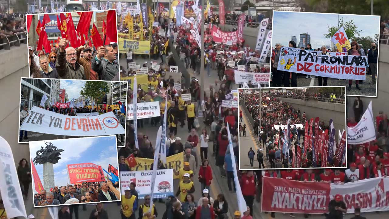 Alors que la place Tandoğan accueillait le 1er mai à Ankara, les travailleurs se réunissaient sur la place Gündoğdu à Izmir. Les citoyens ont élevé la voix contre les problèmes de subsistance et l’anarchie auxquels ils étaient confrontés, avec des banderoles et des slogans à la main. Voici les scènes du 1er mai dans tout le pays...