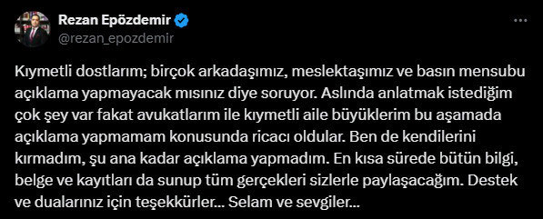 Rezan Epözdemir Tweet