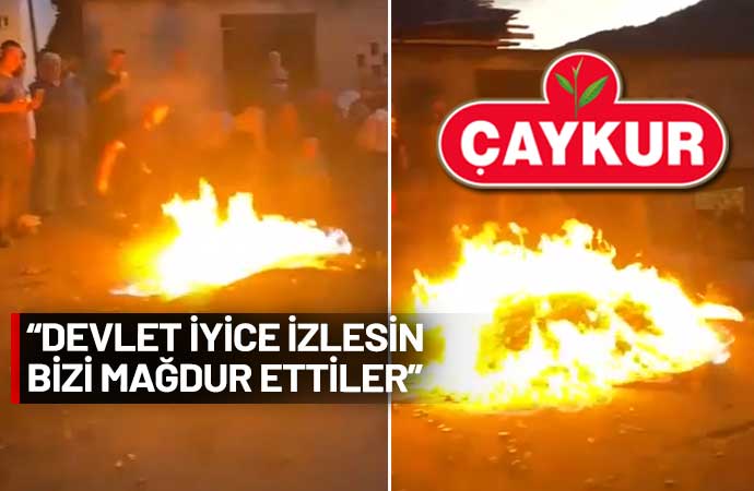 Rize Çamlıhemşin’de Çaykur'un uyguladığı kota nedeniyle çayını satamayan üretici Erdal Bergal, benzin dökerek mahsulünü yaktı. Bergal, 'Bu vatandaş bu saate kadar burada bekliyorsa devlete bir katkı sağlamak için bekliyor ama devlet bizi mağdur bırakıyor' dedi.