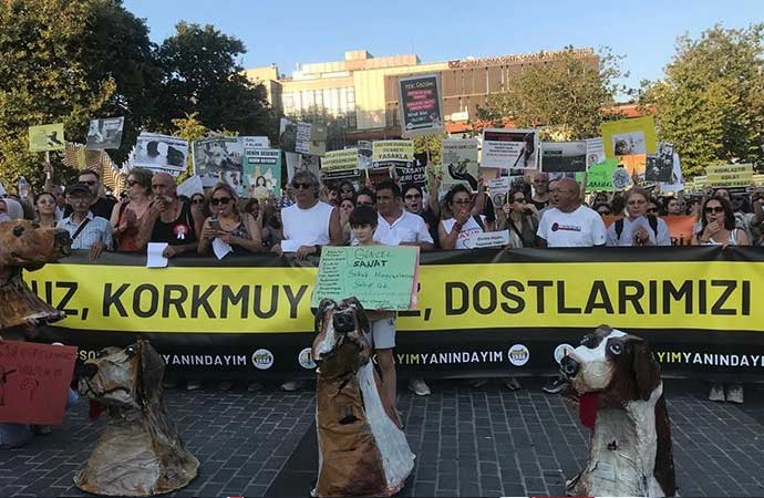 Yurttaşlar, iktidarın sokak hayvanlarına yönelik ötanazi yolunu açan yasal düzenlemesine karşı bir araya geldi. İnsiyatif üyeleri, ‘Toplayamazsın! Hapsedemezsin! Öldüremezsin!’ ve ‘Ötanazi değil cinayet’ sloganlarıyla yasayı protesto etti.